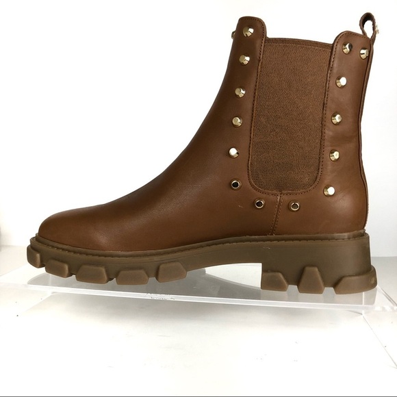 Micheal Kors Astro Ridley Chelsea Stud Leather Ankle Gore Lug Boot  Brown Sz 6.5 - Picture 7 of 8